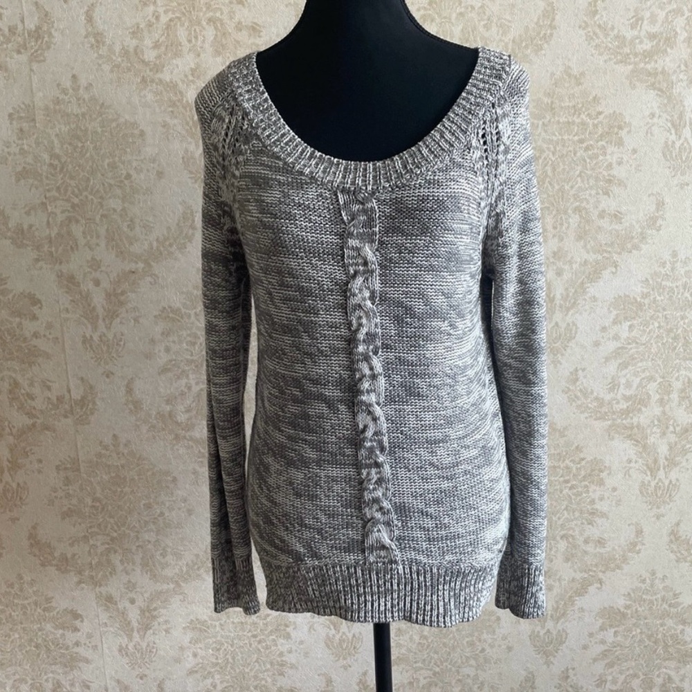 Guess Gray Marled Cable-Front Scoop Neck Sweater